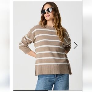 NWT J.Crew Factory Striped Tan and White Women's Sweater Wide-hem Sz XL $98